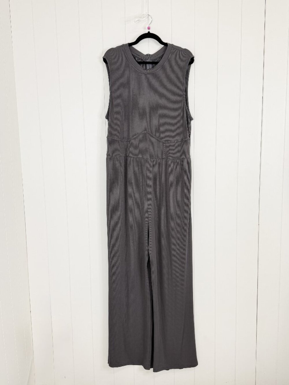 Cider Curve Plus Solid Ribbed Sleeveless Wide Leg Jumpsuit Plus 3XL Gray Grey